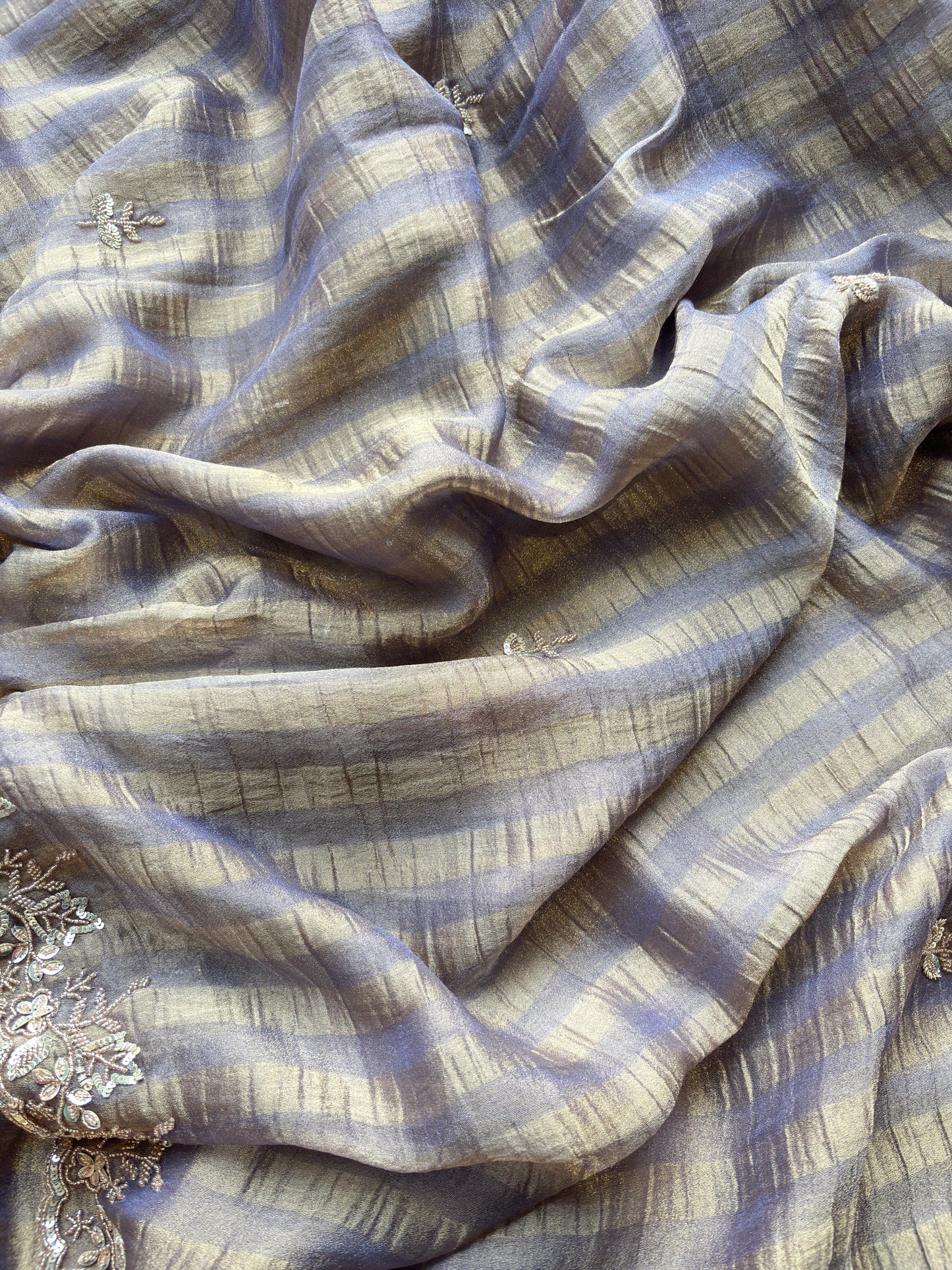 Lavender Designer Saree with Embellished Border & Sequin Detailing
