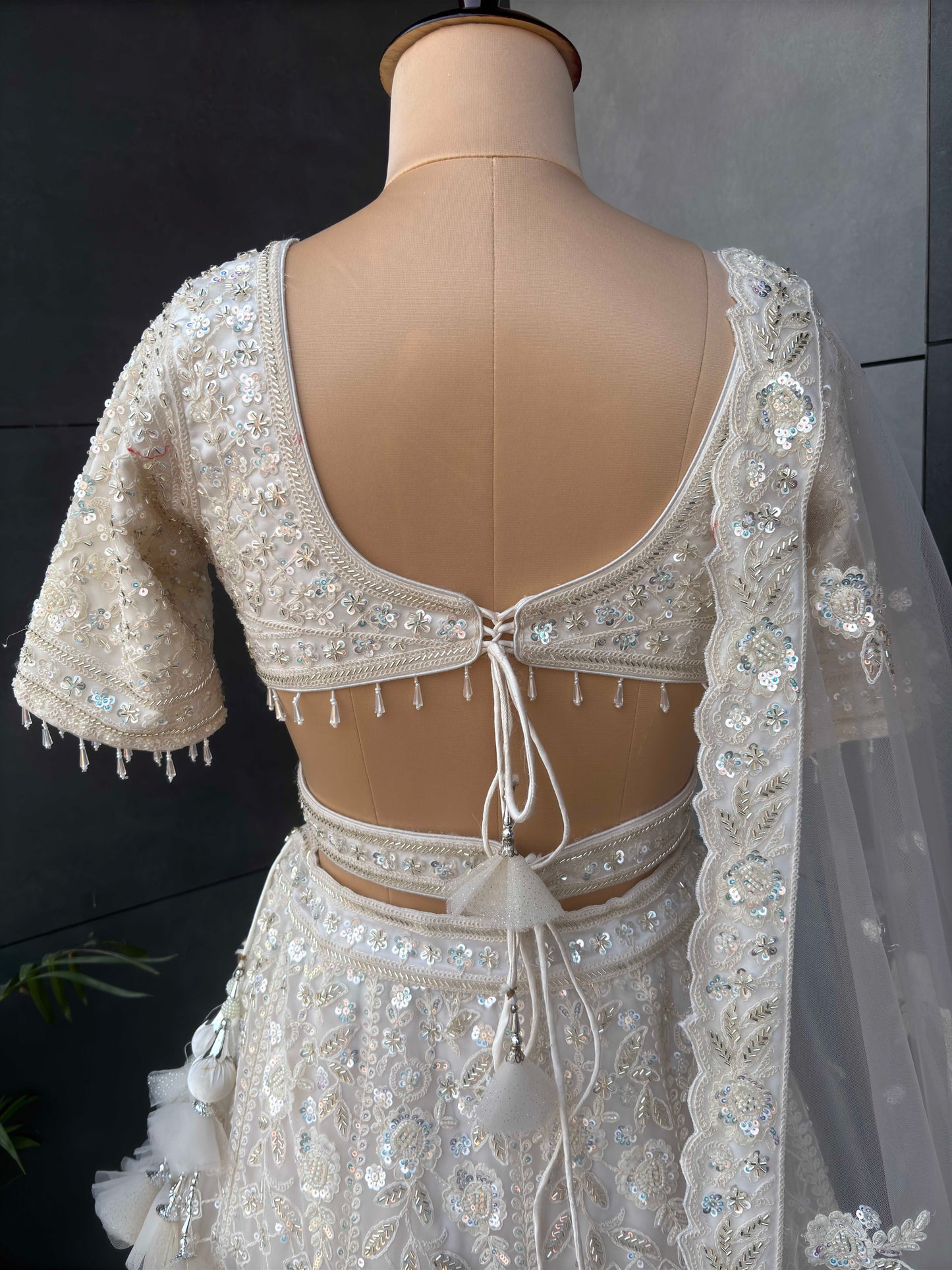 Off-White Lehenga with Sequins & Cutdana Work Multi