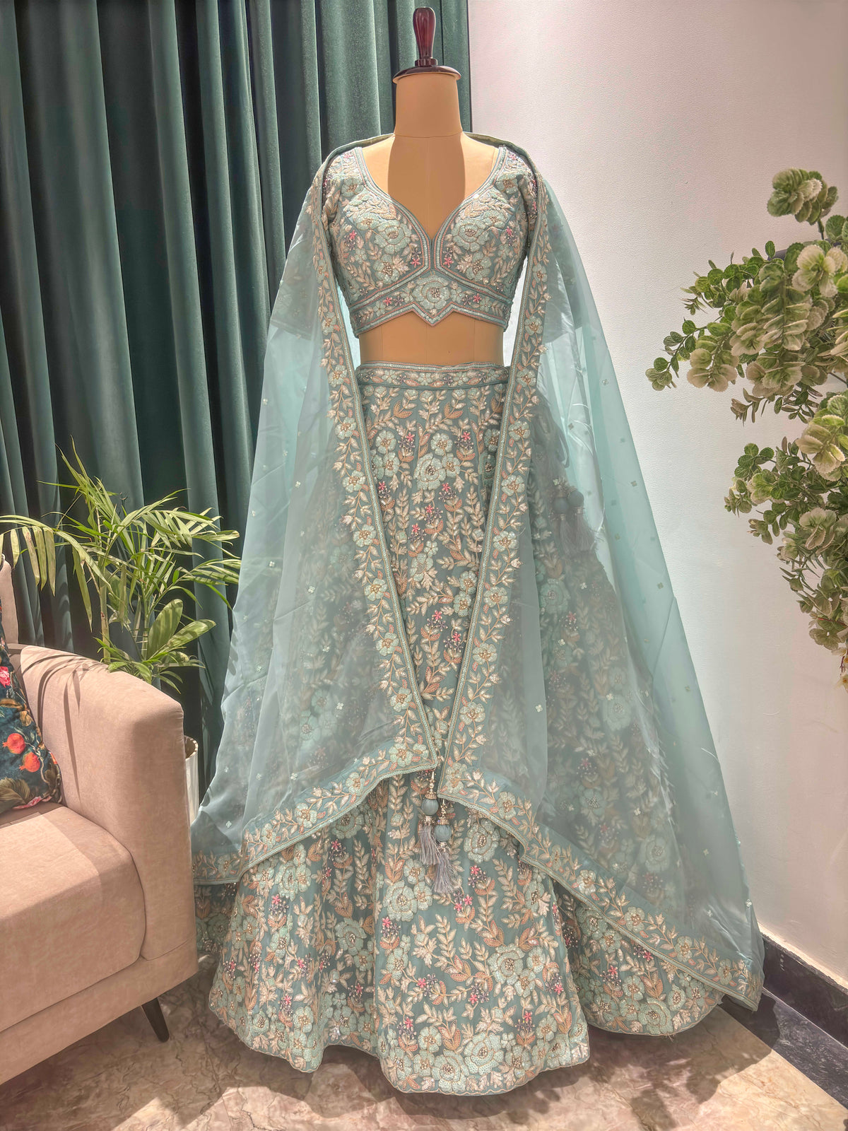 Designer Lehenga with Sequins Zari & American Diamond Work