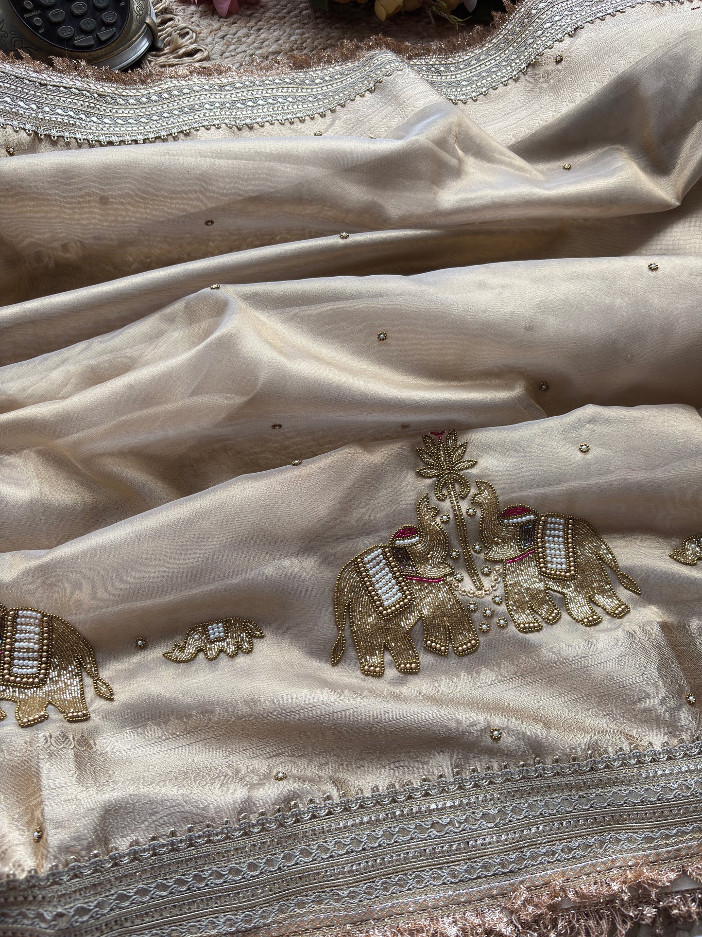 Gajraj Maharani Gold Designer Saree with Royal Elephant Embroidery