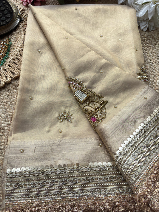 Golden Gajanand Maharani Saree With Embroidery and Golden Border