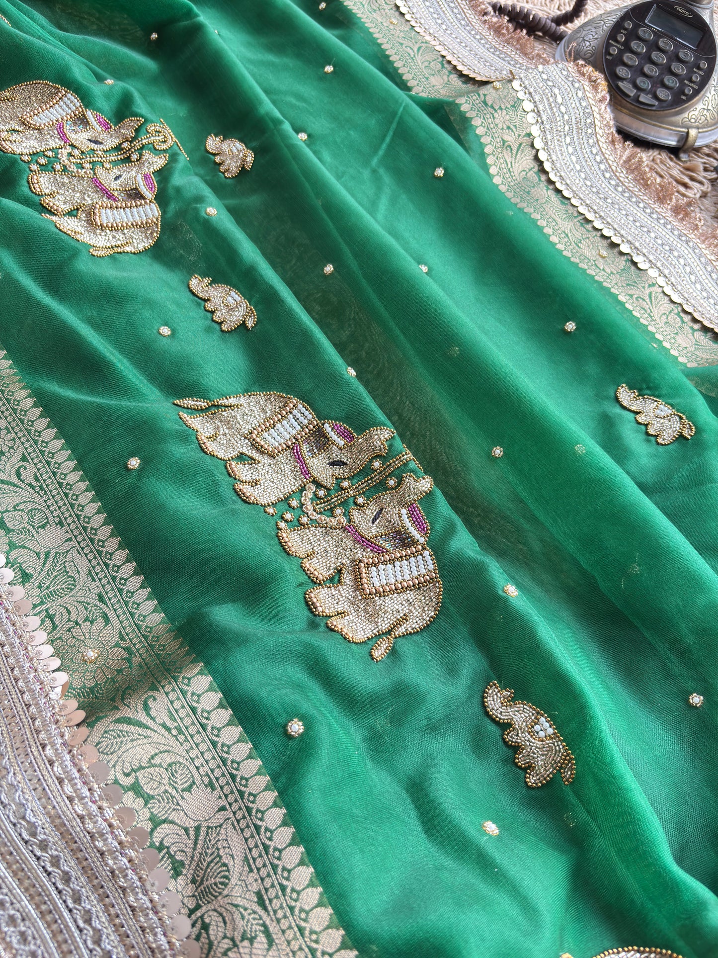 Green Gajraj Maharani Sarees With Heavy Golden Border