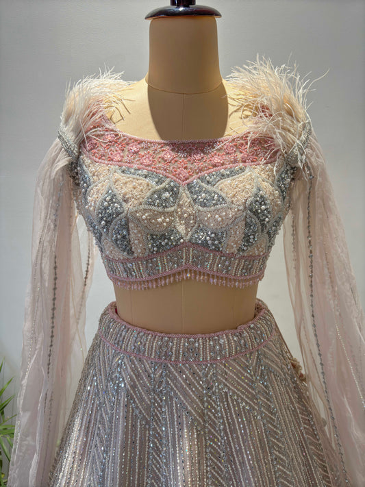 Designer Inspired Lehenga with Miror, Sequins & Pearl Work