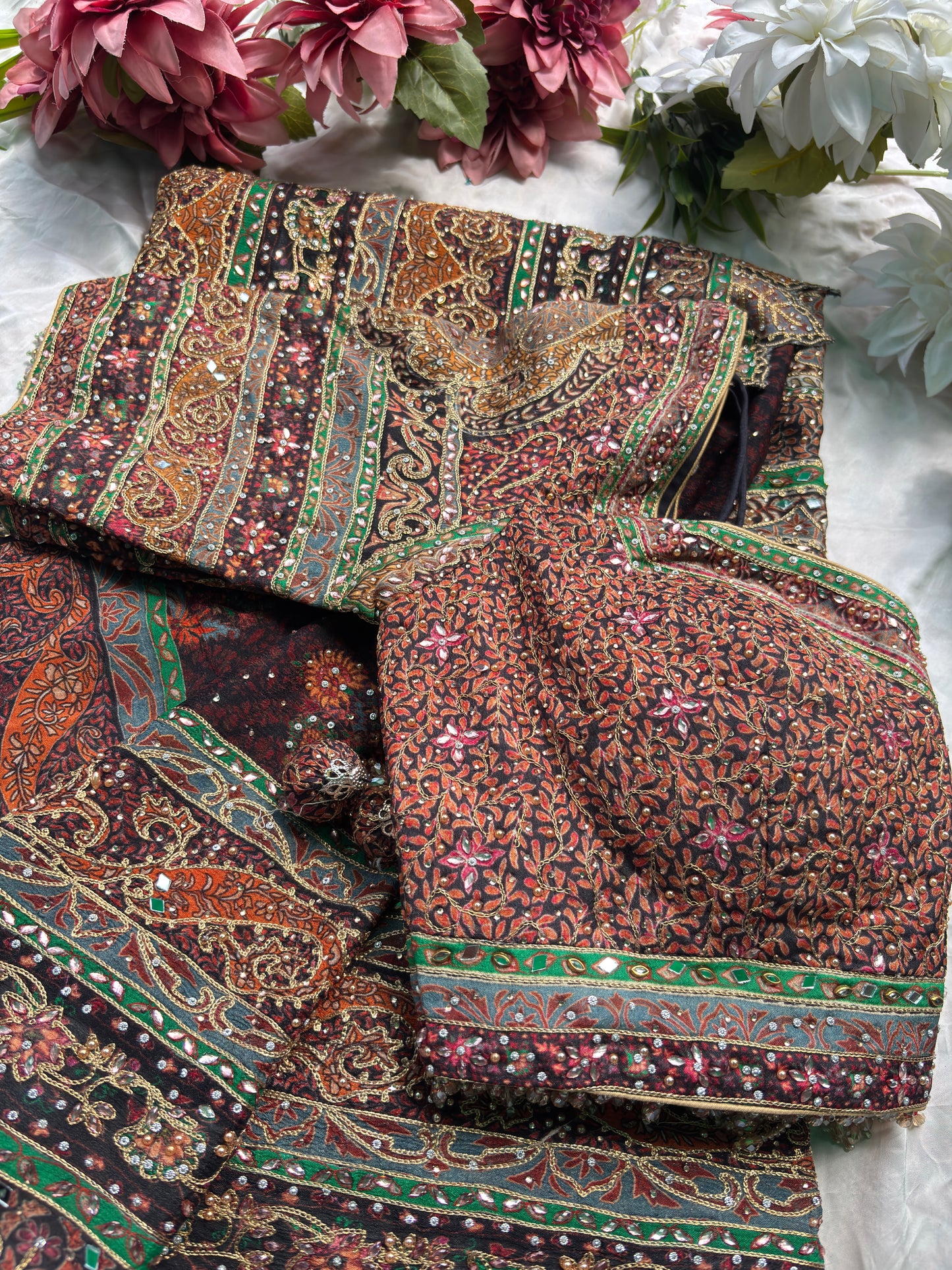 Traditional Multicolor Designer Saree with Paisley Print & Embroidered Blouse