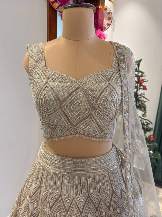 Silver Colour Hand Sequins & Pearl Lehenga