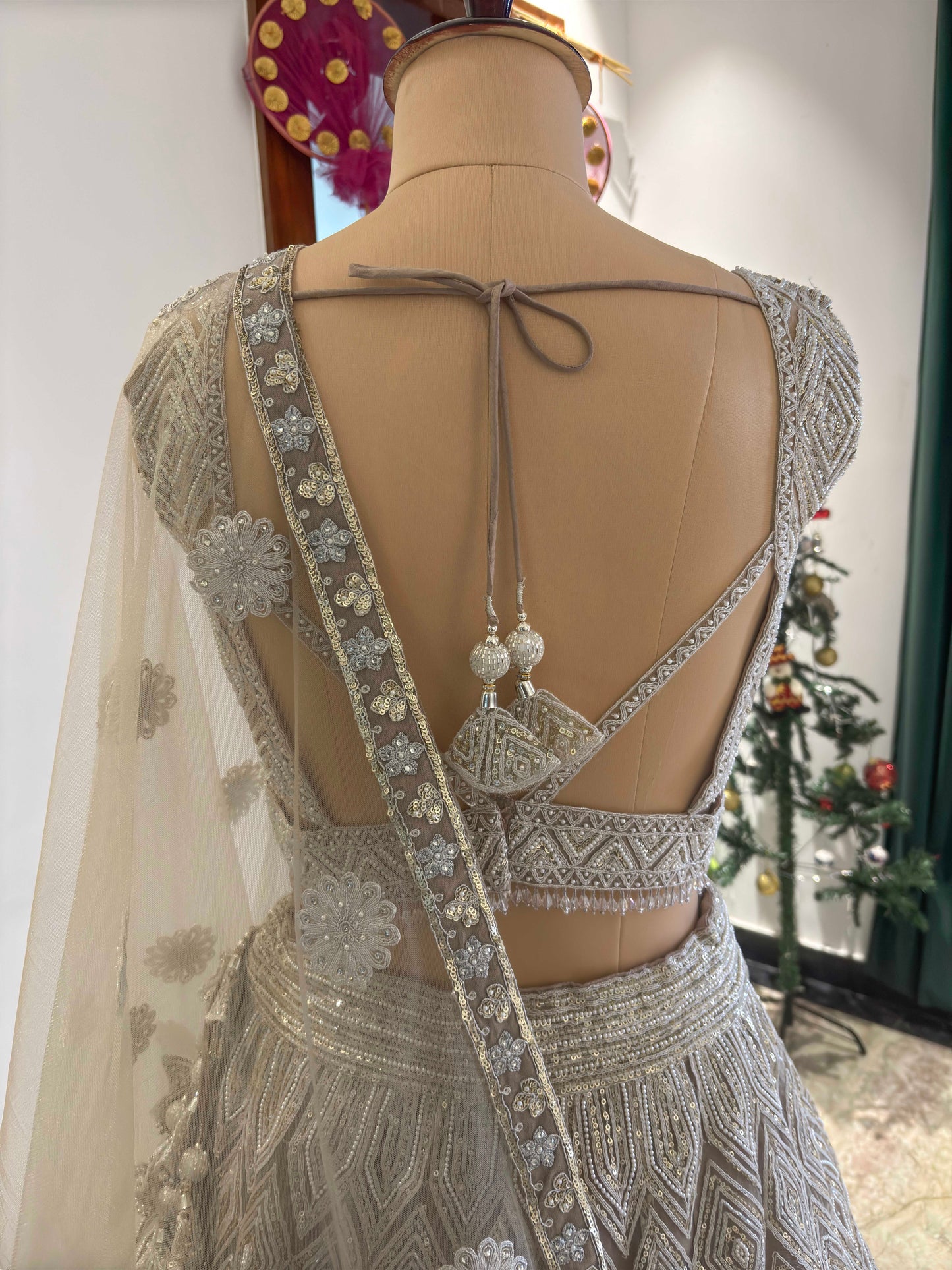 Silver Colour Hand Sequins & Pearl Lehenga