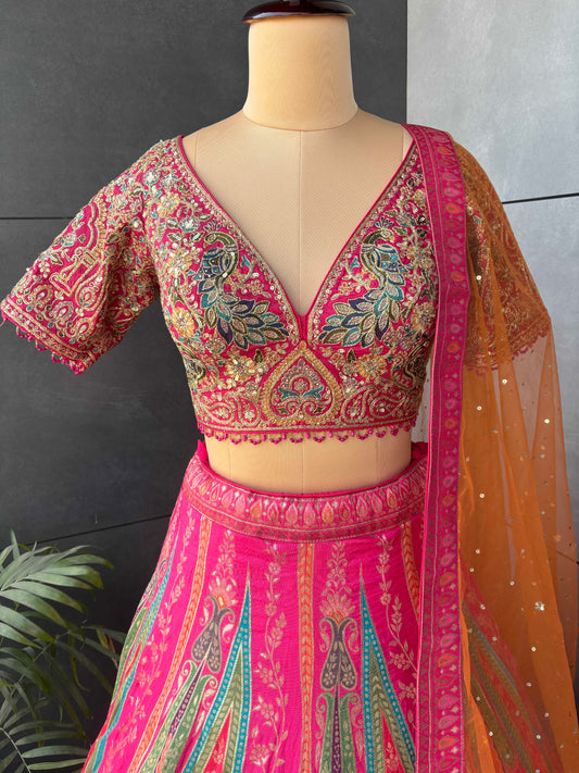 Vibrant Pink Embroidered Bridal Lehenga Choli Set