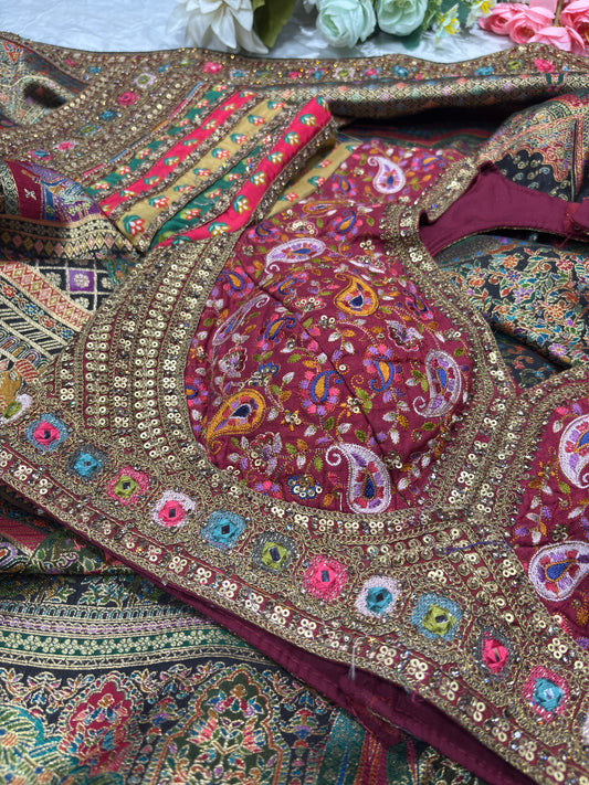 Banarasi Silk Saree with Multicolor Border & Designer Embroidered Blouse