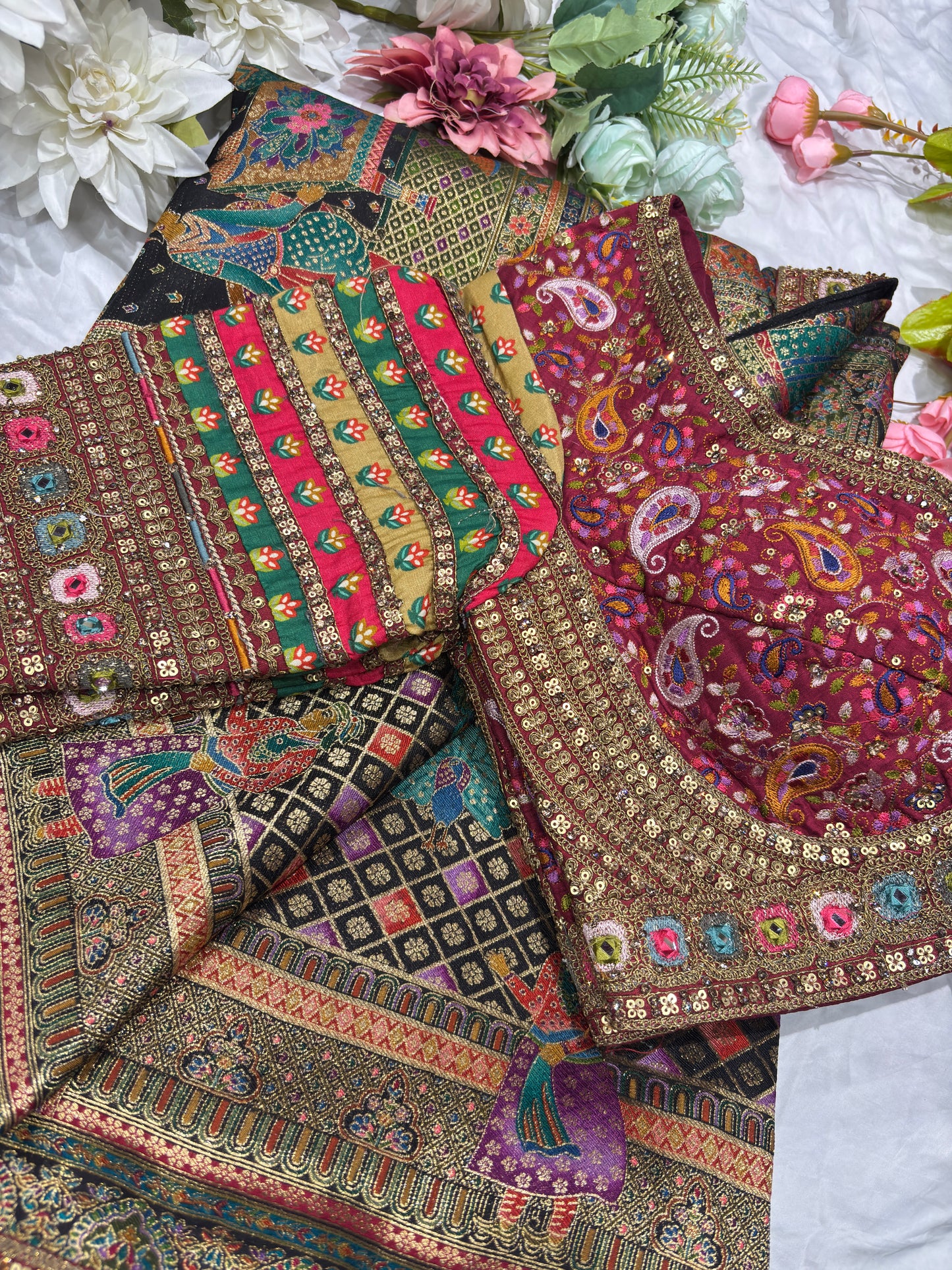 Banarasi Silk Saree with Multicolor Border & Designer Embroidered Blouse