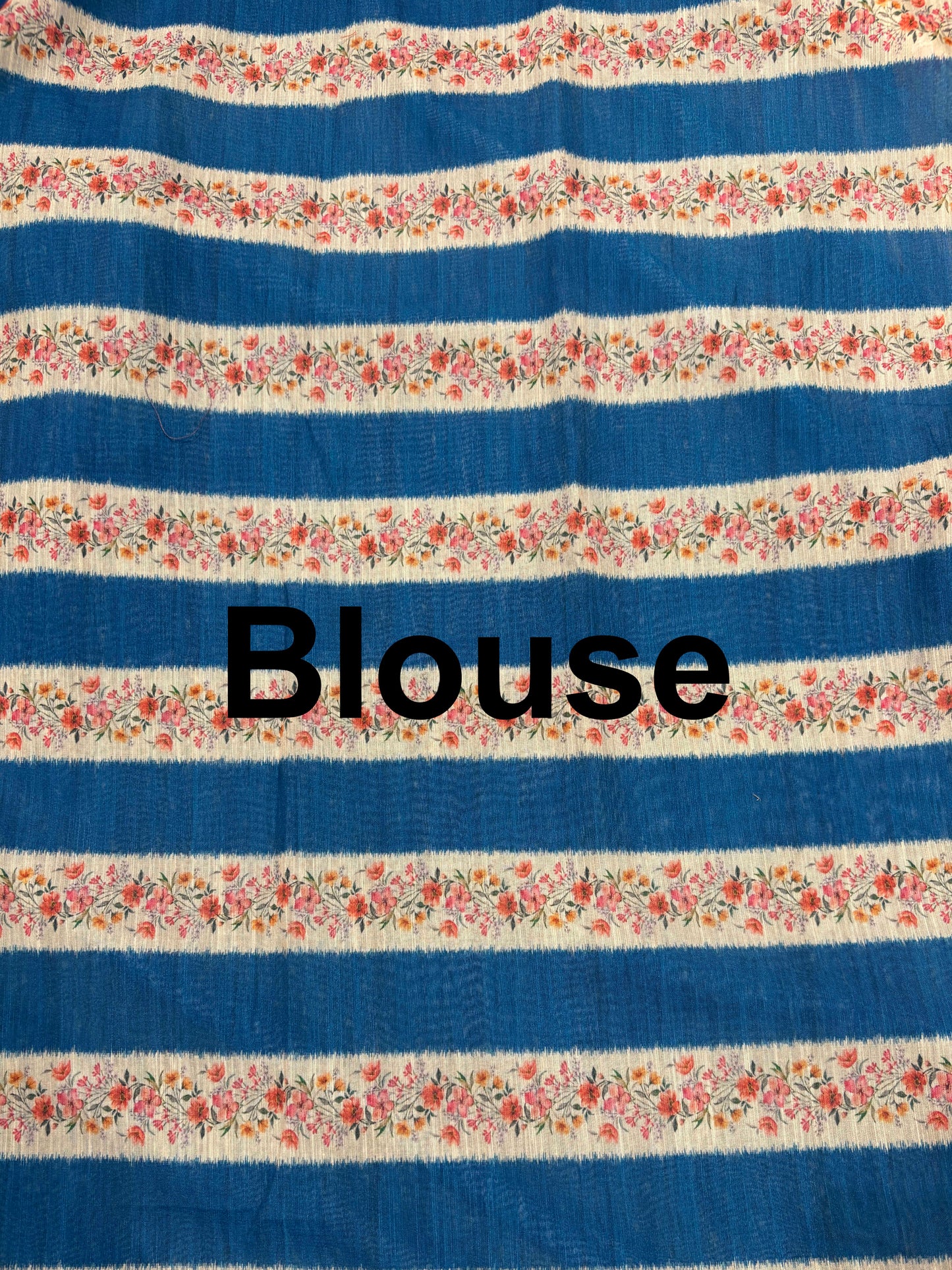 Blue Floral Printed Cotton Saree with Ikat Style Border