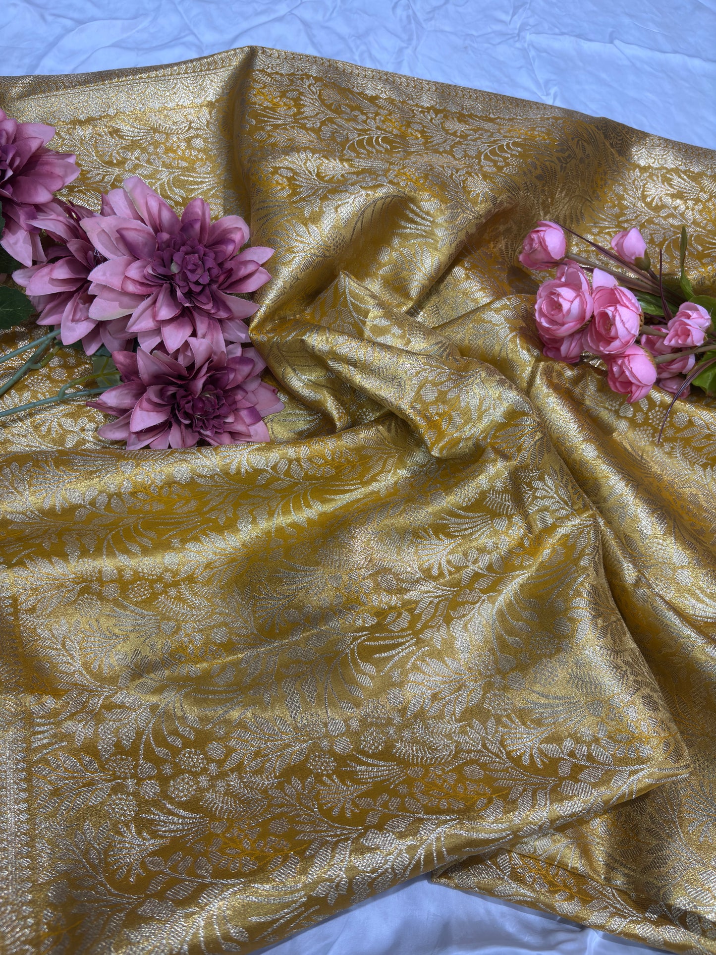 Yellow Kanchipuram Silk Saree with Floral Zari Weaving