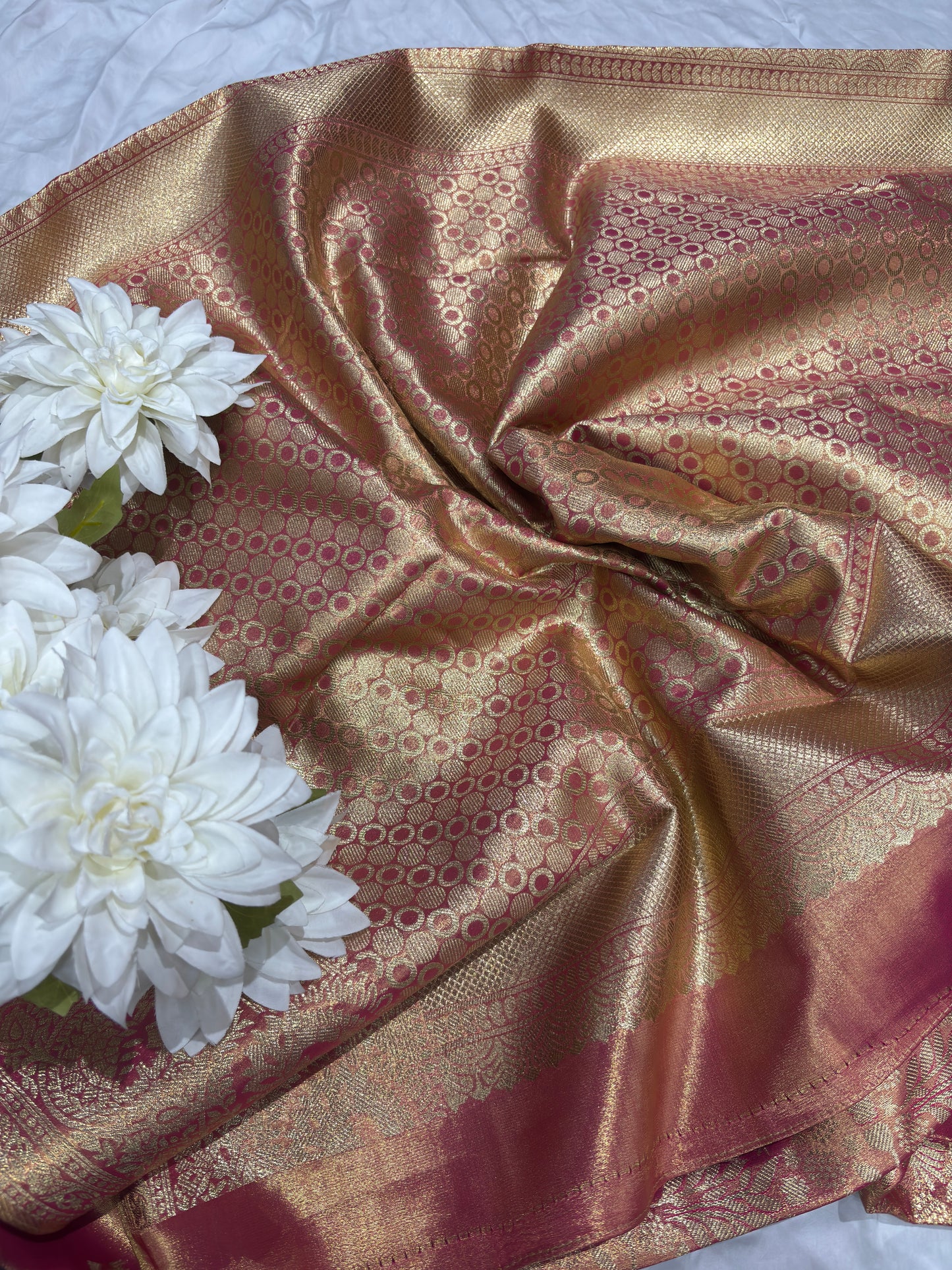 Rani Kanchipuram Silk Saree with Floral Zari Weaving