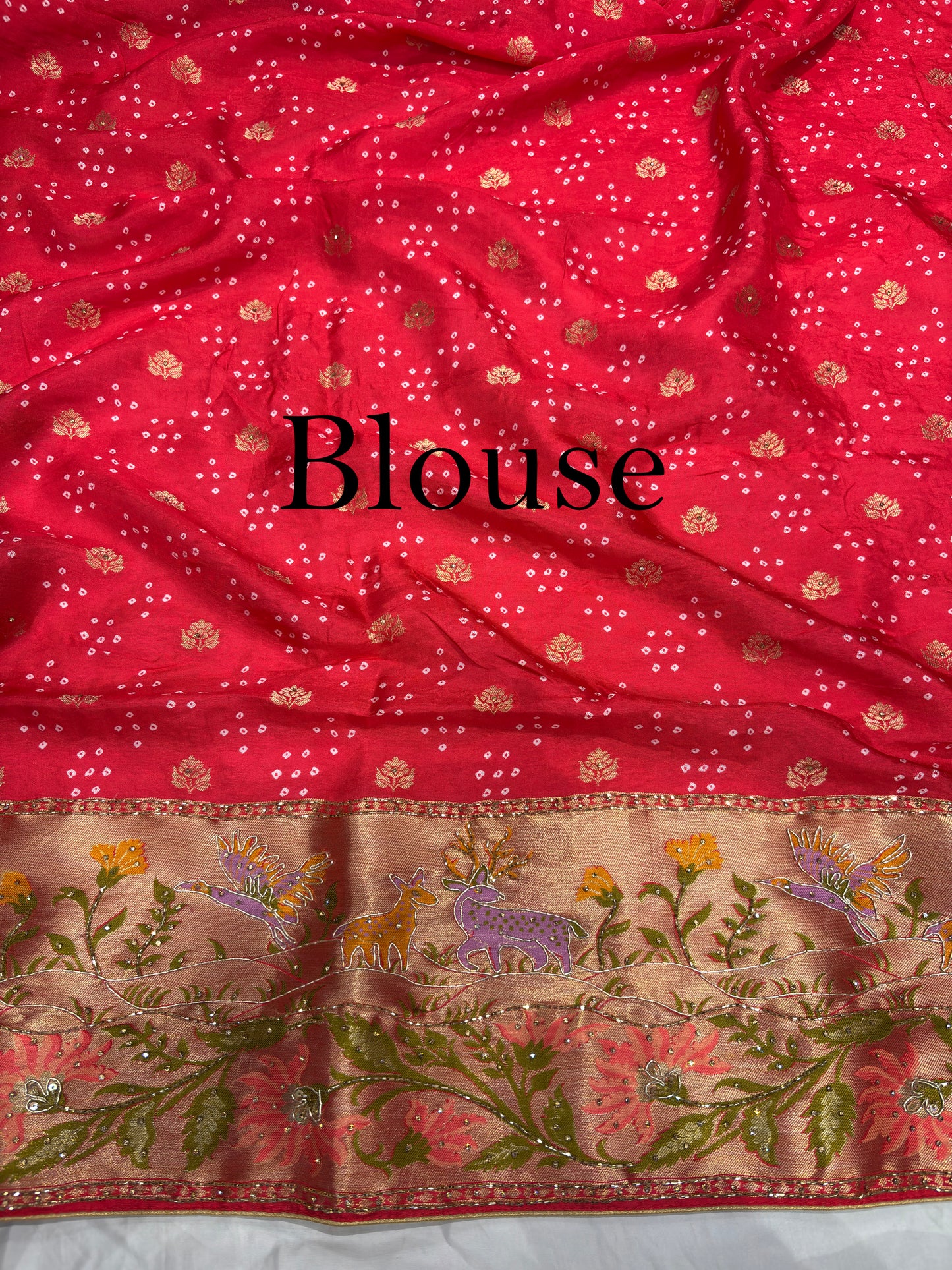 Red Banarasi Style Saree with Traditional Motifs & Zari Weaving