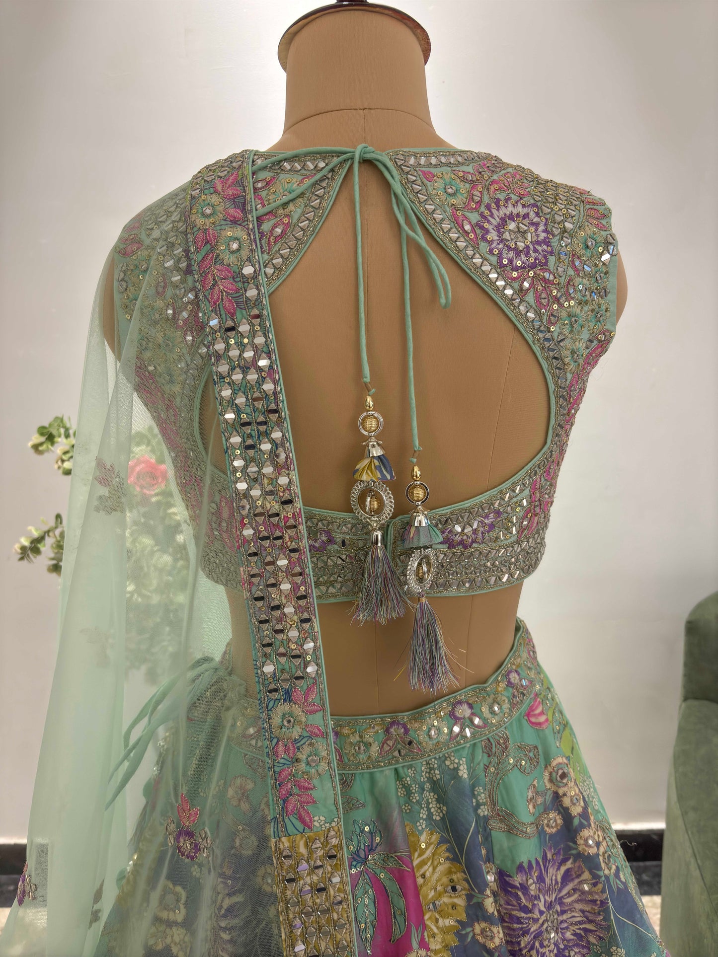 Carnival Green Colour Lehenga with Zari, Sequins & Miror Work