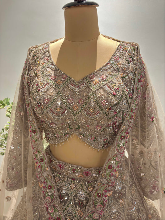 Designer Inspired Lehenga with Pearl, Sequins & Zari Work