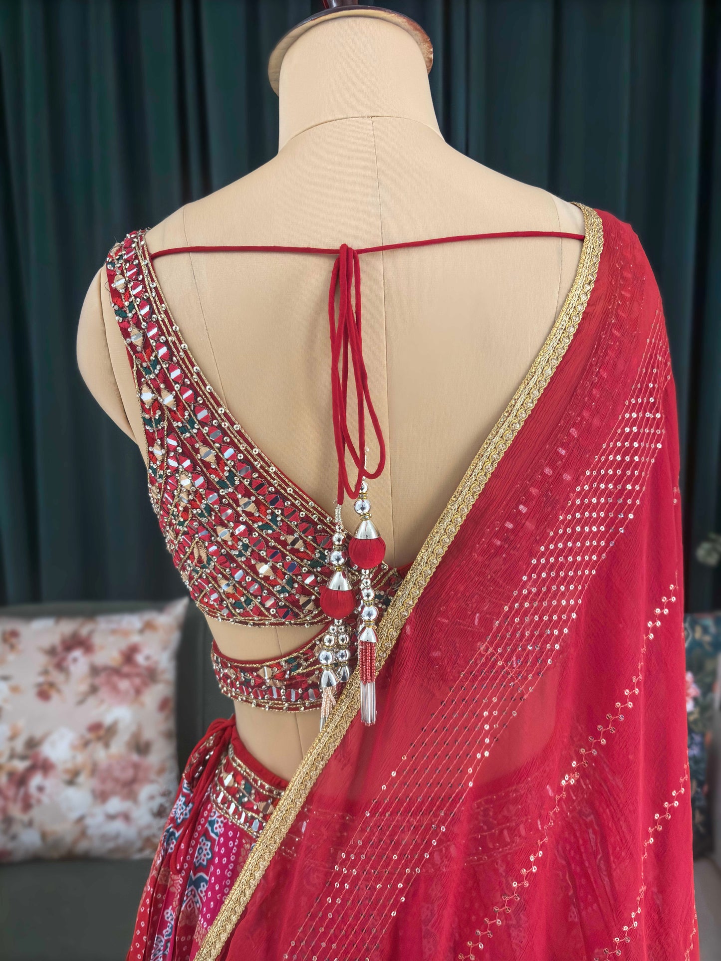 Floral Print Lehenga with Miror & Multi Resham Work Blouse