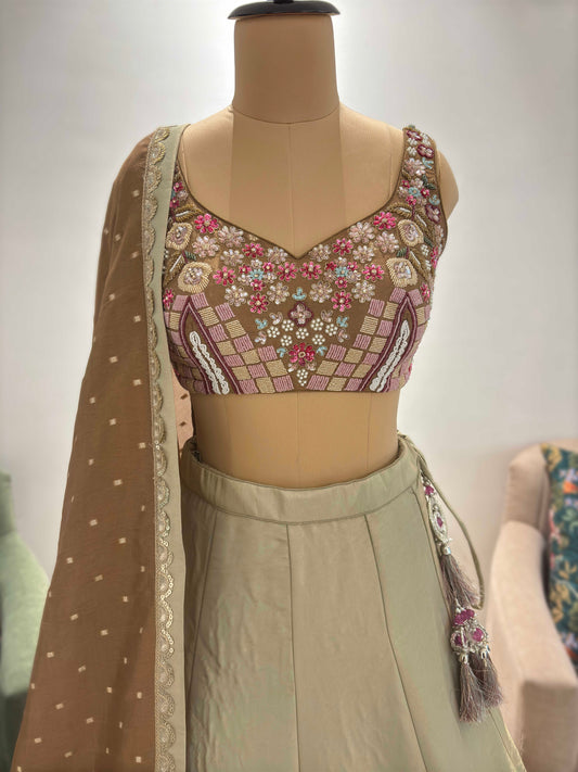 Brown Colour Lehenga with Pearl Sequins & Zardozi Work
