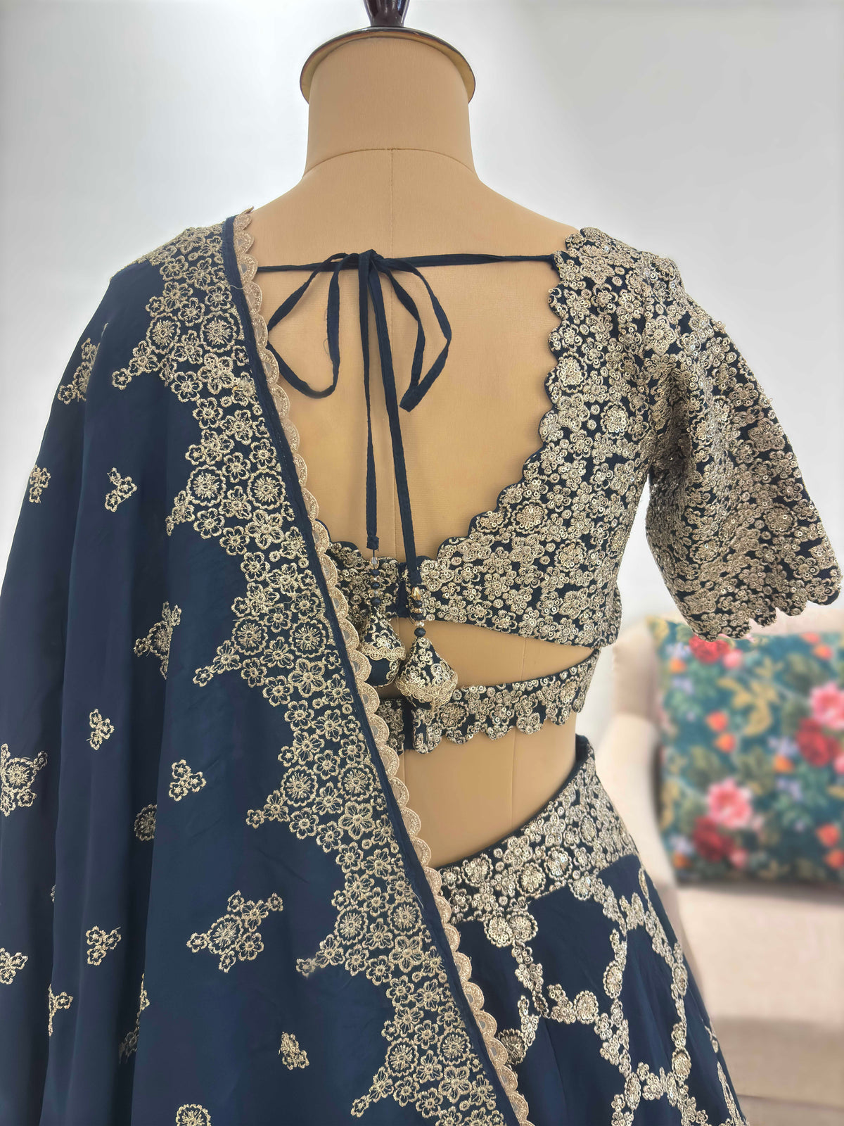 Navy Blue Heavy Embroidered Non Bridal Lehenga Set