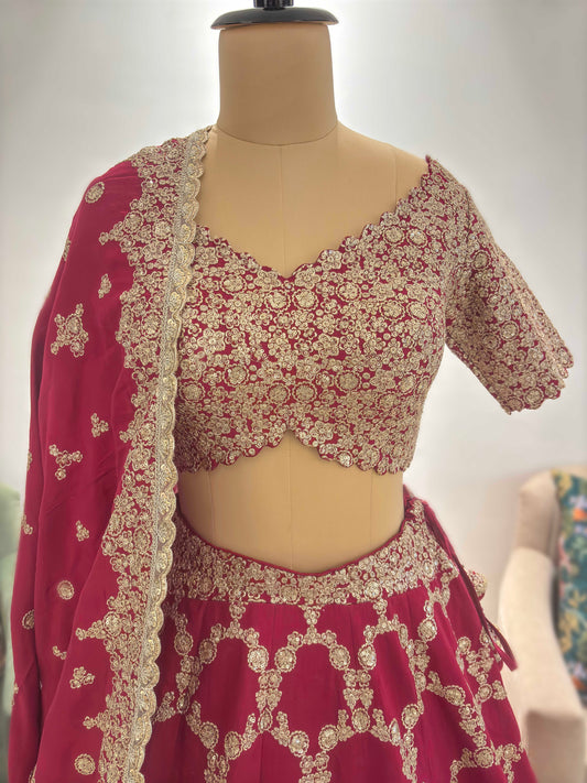 Wine Red Heavy Embroidered Non Bridal Lehenga Set