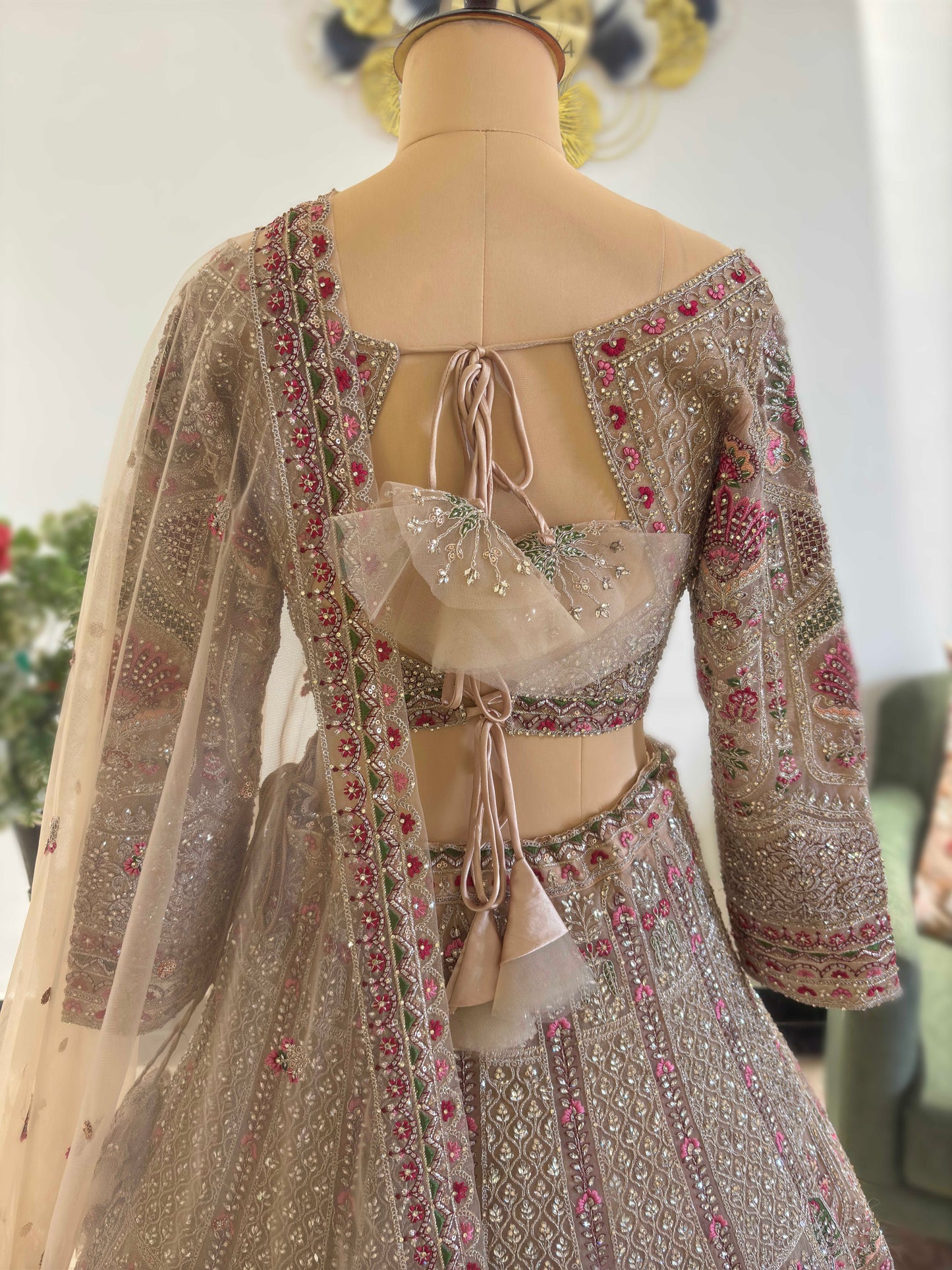 Golden Colour Lehenga with American Diamond & Multi Resham Work