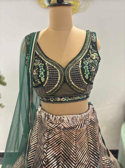 Emerald Green Fish Cut Designer Inspired Lehenga