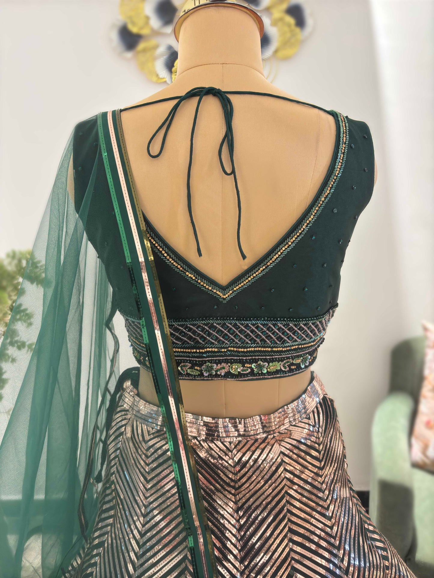 Emerald Green Fish Cut Designer Inspired Lehenga
