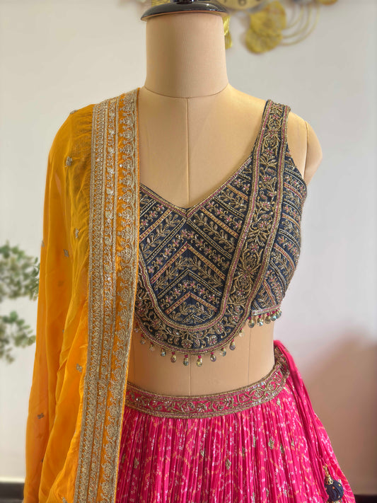 Georgette Designer Inspired Lehenga with Zari & Sequins Work