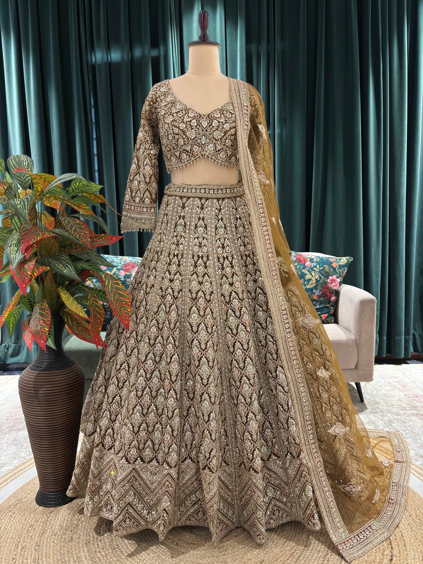 Zari Designer Lehenga with Dupatta and Intricate Sequins Work