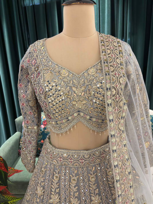 Grand Zari-Embroidered Lehenga with Sequins and Zari Accents