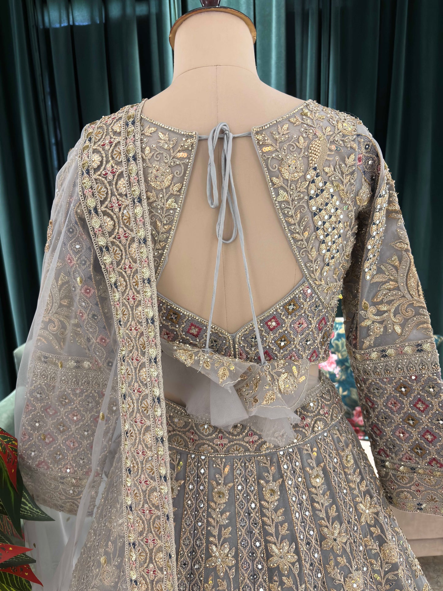 Grand Zari-Embroidered Lehenga with Sequins and Zari Accents