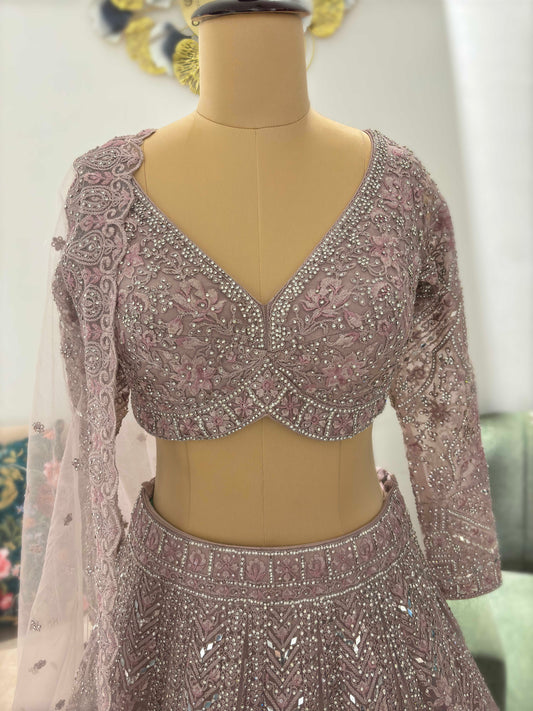 Powder-Purple Designer Lehenga with American Diamond Work