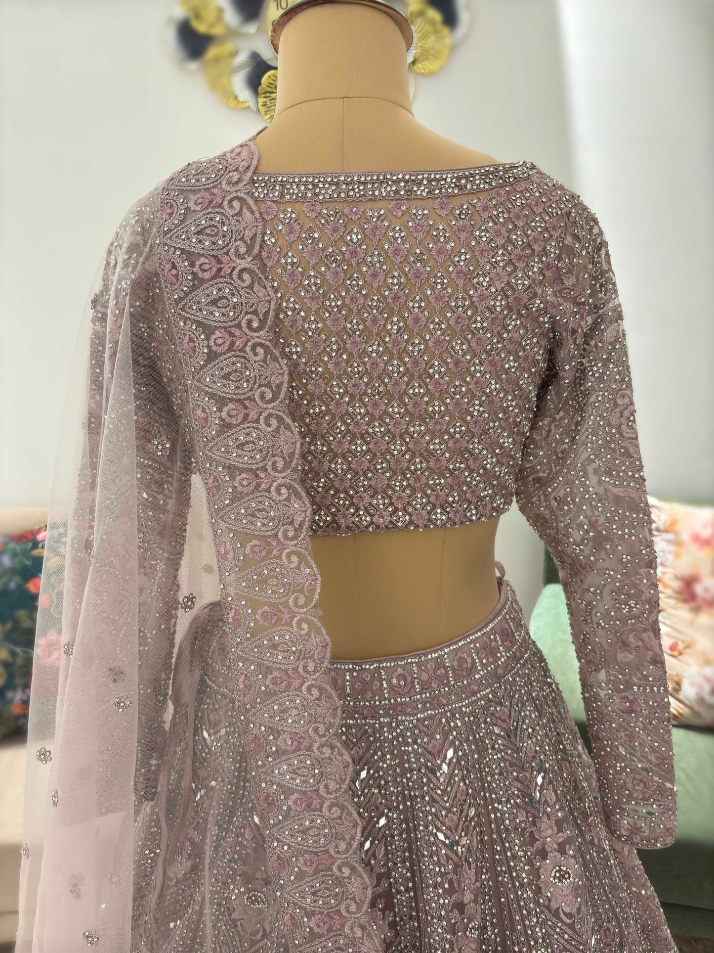 Powder-Purple Designer Lehenga with American Diamond Work