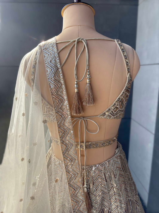 Golden Color Lehenga with Pearl & Sequins Work