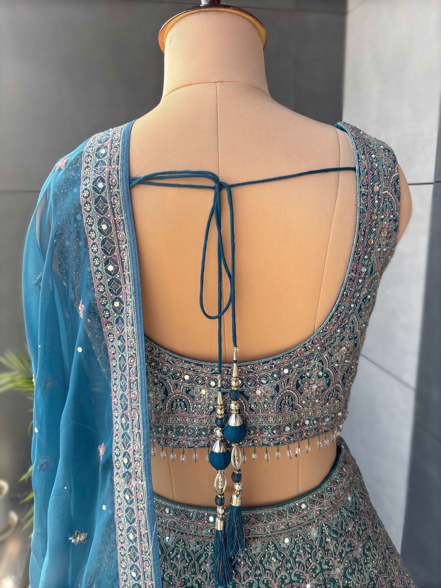Multi-Colour Lehenga with American Diamond & Multi Resham Work