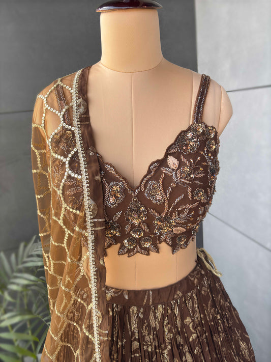Brown Colour Designer Lehenga with Sequins Work