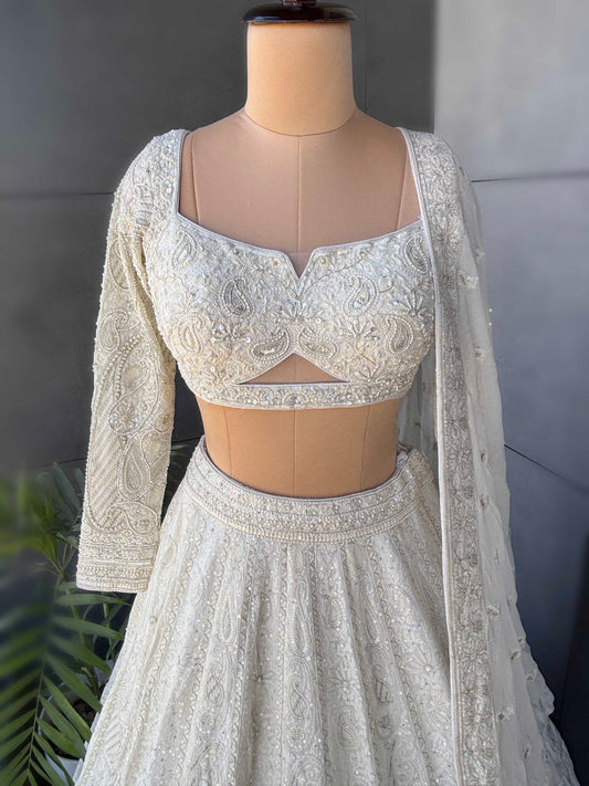 White Heavy Embroidered Non-Bridal Lehenga with Soft Net Dupatta