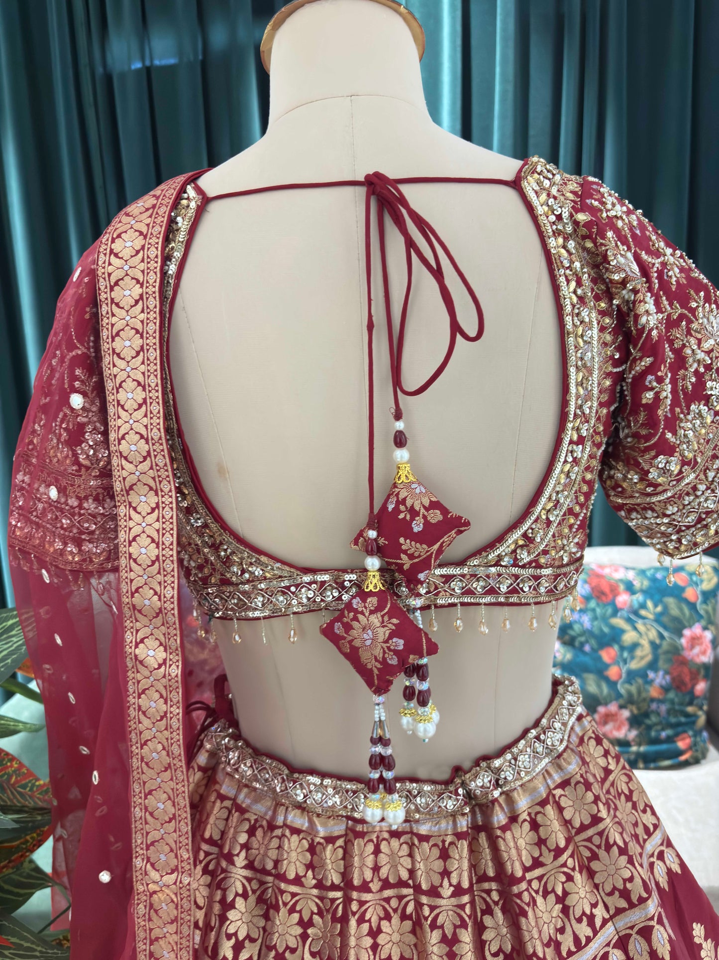 Maroon Embroidered Silk Bridal Lehenga Choli Set