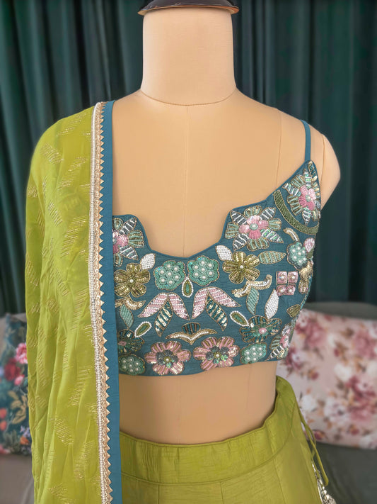 Multi-Colour Silk Lehenga with Zari Pearl & Sequins Work