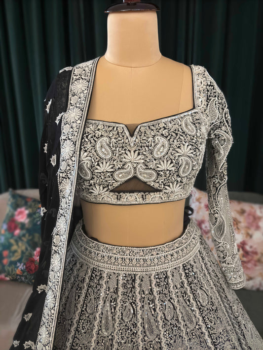 Black Heavy Embroidered Non-Bridal Lehenga with Dupatta
