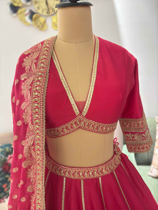 Silk Designer Rani Colour Lehenga with Zari & Sequins Work