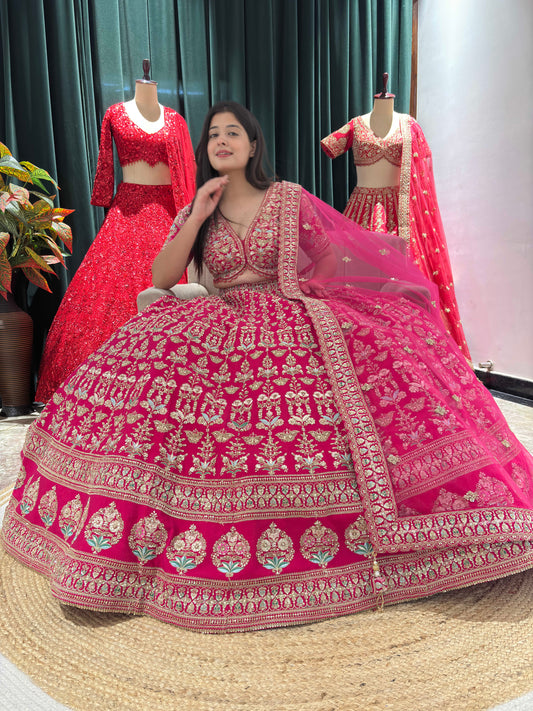 Grand Bridal Lehenga Gold Embroidery and Opulent Motif Work