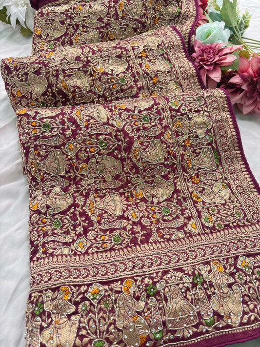 Saree with All-Over Shikargah Elephant & Royal Figurine Meenakari Weave