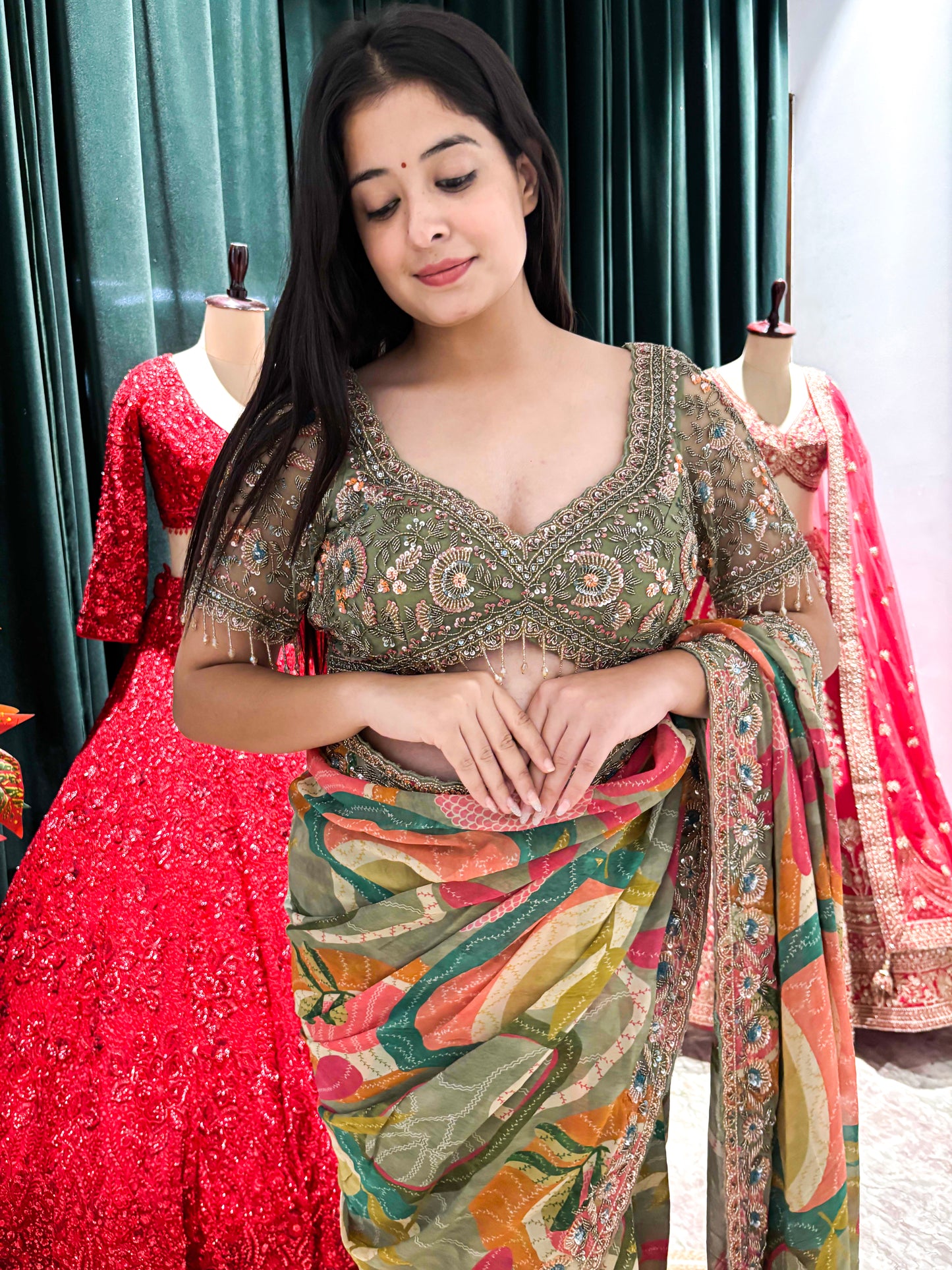 Regal Floral Embroidered Saree With Ornate Border Detailing