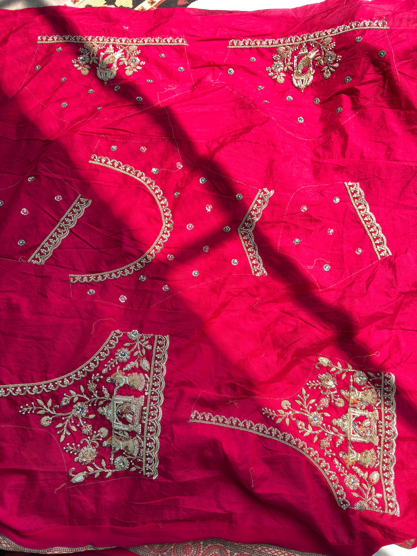 Designer Red Saree with Heavy Embroidered Peacock Border