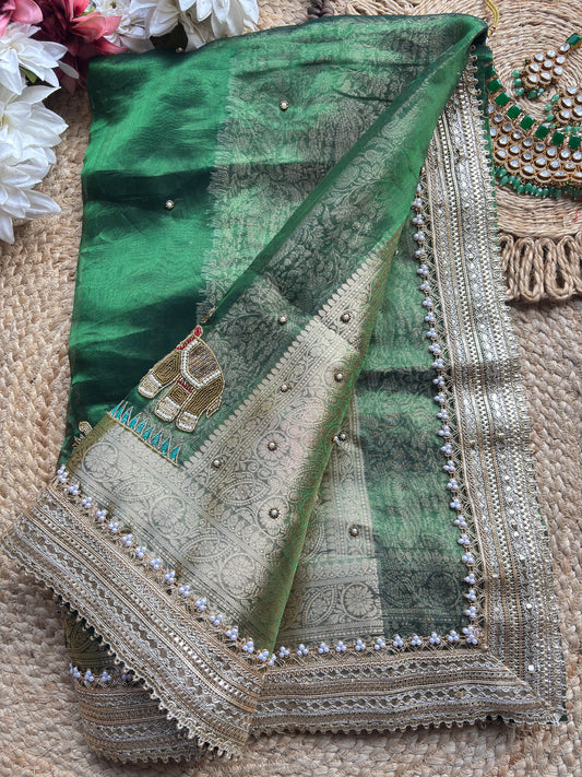 Gajgamini Saree with Elephant Embroidery & Pearl Border Festive Saree