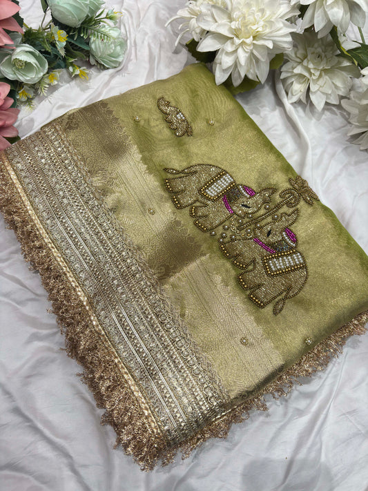 Green Colour Gajraj Maharani Saree With zari border