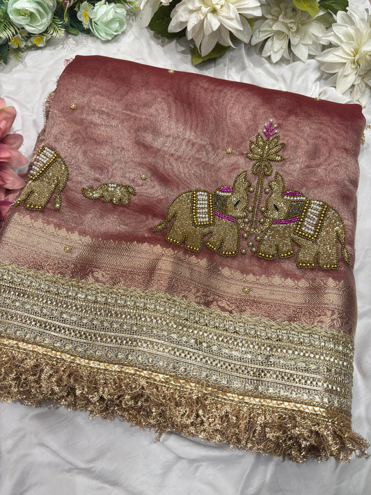 Rustic Pink Gajraj Maharani Saree With zari border