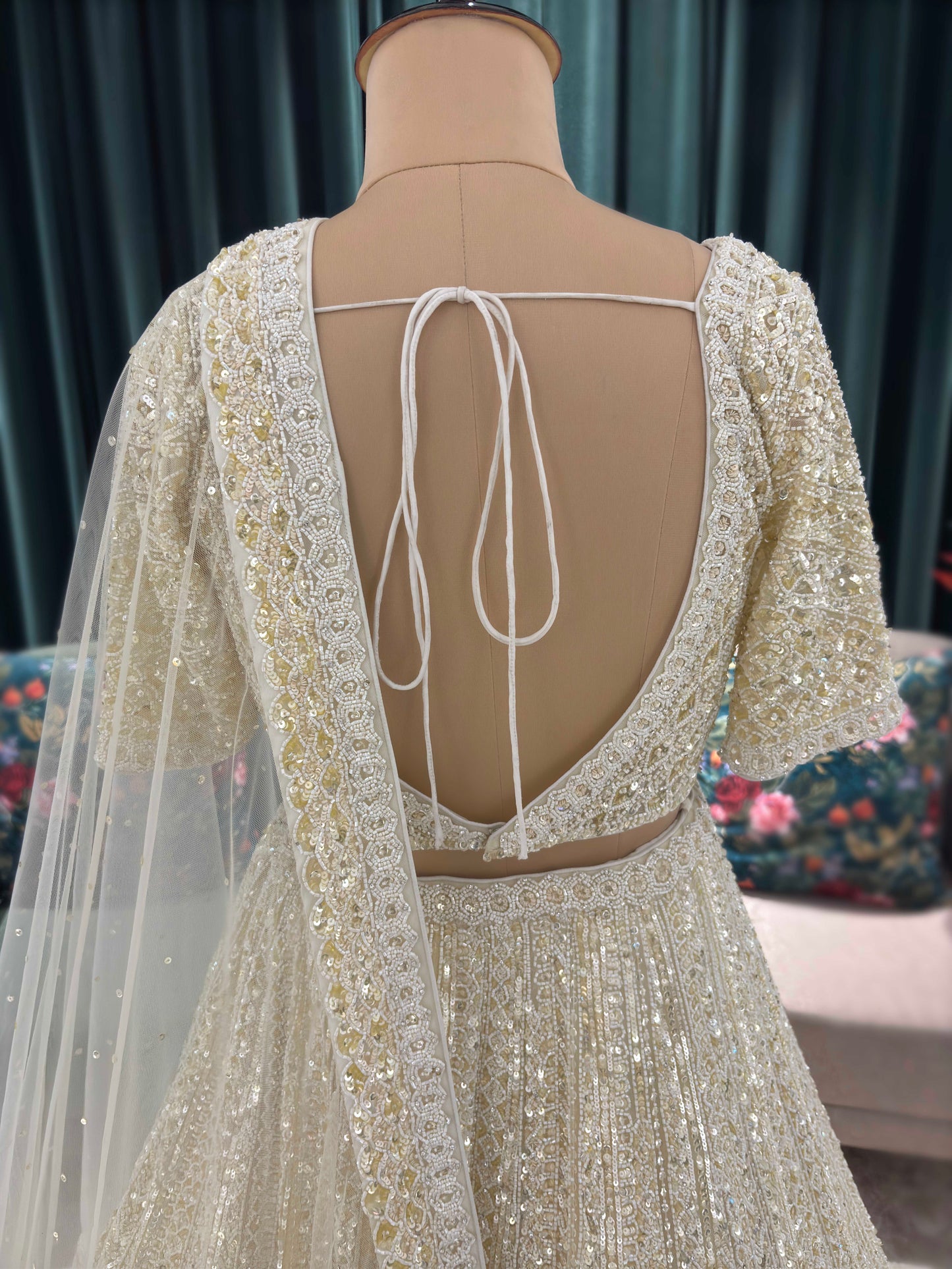Heavy Embroidered Lehenga with Half-Sleeve Blouse & Net Dupatta