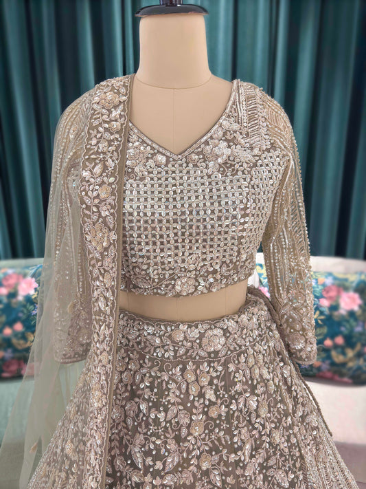 Gold Embroidered Non-Bridal Lehenga with Full-Sleeve Blouse