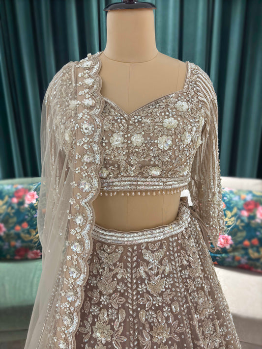 Heavy Embroidered Lehenga with Full-Sleeve Blouse & Net Dupatta